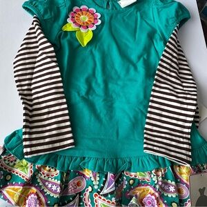 NWT Rare Editions Girls Top Pants Set Size 6 Teal Stripes